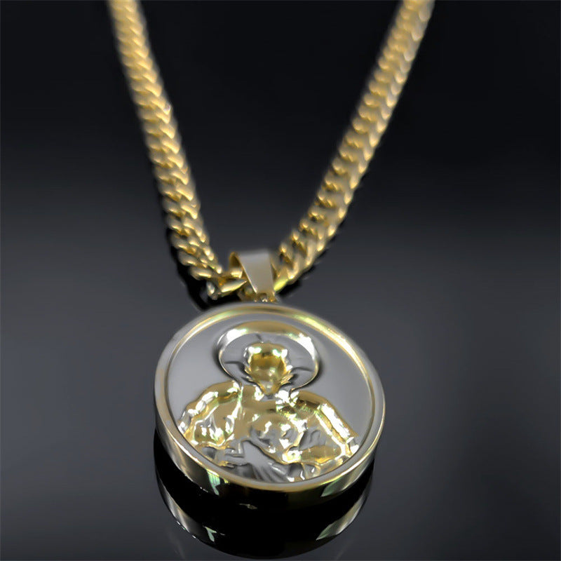 Men's Sacred Heart Necklace - Elegant Golden Medal Pendant, Durable Chain for Formal & Everyday Jewelry - Ideal Gift for Birthdays, Anniversaries, Father's Day - Year-Round Luxury Necklace for Him, Classic Link Chain, Robust
