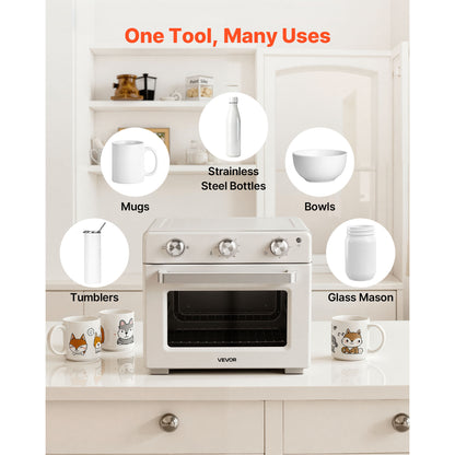VEVOR Sublimation Oven Machine, 26 Qt, Fits 40oz Tumblers, Standard model / With 1 Heat Air Gun model, 50 Shrink Films, 1 Tape and 2 Heat Gloves, 360° Turbo Convection for Sublimation Blank Tumblers, Mugs, Bowls, Off-White