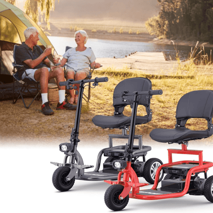 New Arrival- Portable 3-Wheel Electric Mobility Scooter | Lightweight & Foldable | 300lb Capacity | LED Lights | Rotatable Seat | Perfect for Seniors & Adults | Black/Red