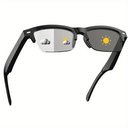 New Smart Glasses with Auto-dimming Lenses That Automatically Change Into Under Sunlight, Built-in Microphone And Speaker, HD Voice Call And HIFI Sound Quality, DrivingAnd Everyday Home Wear, Perfect for Holiday Gifts