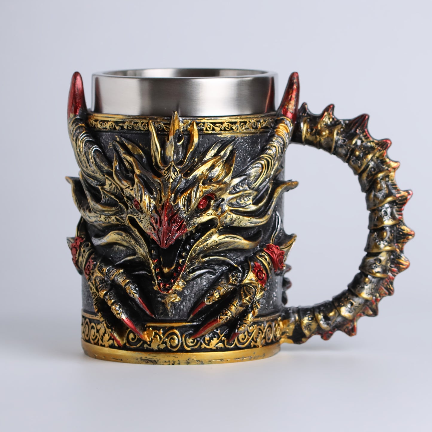 [Dragon Steel Mug] 1pc Dragon-Shaped Stainless Steel Mug with Monster Theme Round Stripe Pattern - Insulated, Reusable, Hand-Wash Only - Ideal for Halloween, Christmas, Easter, Thanksgiving, Father'S Day - Perfect Birthday Gi