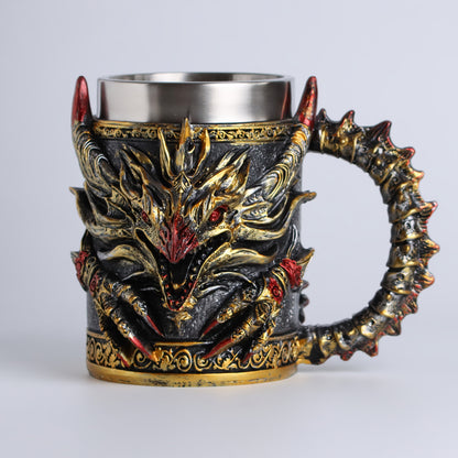 [Dragon Steel Mug] 1pc Dragon-Shaped Stainless Steel Mug with Monster Theme Round Stripe Pattern - Insulated, Reusable, Hand-Wash Only - Ideal for Halloween, Christmas, Easter, Thanksgiving, Father'S Day - Perfect Birthday Gi