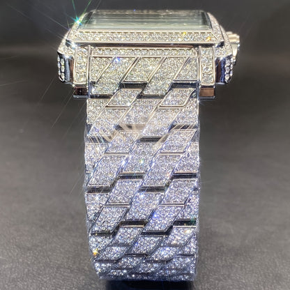 MISSFOX Men'S Luxury Hip-Hop Watch - Golden-Tone Quartz Movement with Date/Calendar, Square Dial & Roman Numeral Display, Sparkling Rhinestone Bezel, Battery-powered Formal/casual Wristwatch For Everyday & Special Events - Id