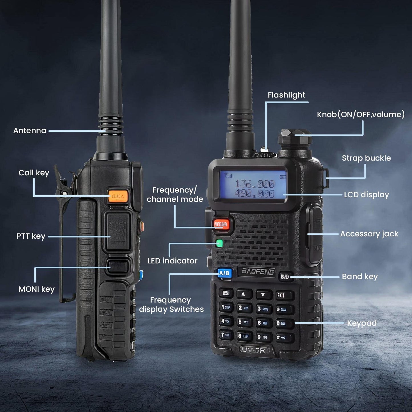 Set of 8 Baofeng UV-5R 5W Radios, Long-Distance Walkie-Talkies Equipped with a Flashlight, Featuring a Two-Way Handheld Design with an Ultra-Long Standby Time of 48-72 Hours, Ideal for Survival Gear During Hunting And Camping