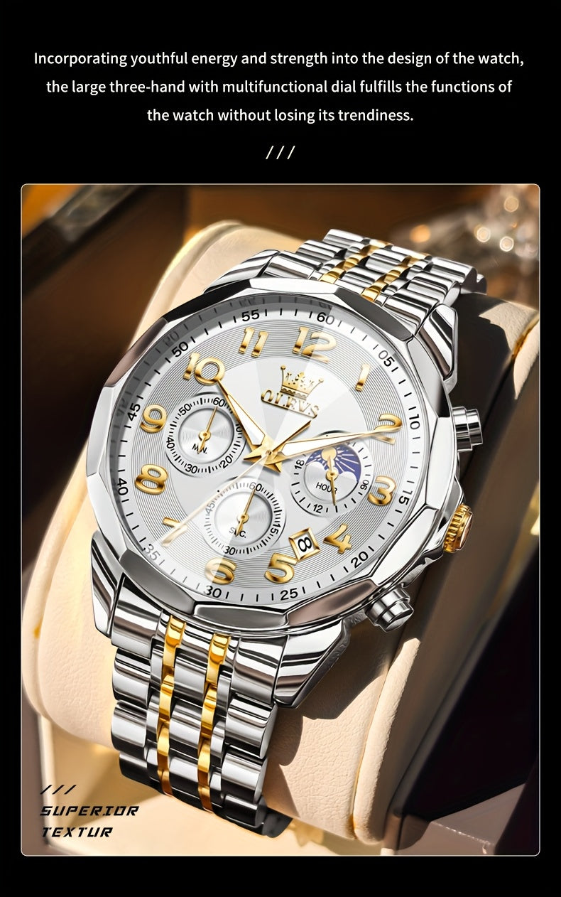 OLEVS Watches For Men Analog Quartz Dress Business Watch Day Date Stainless Steel Classic Casual Luxury Luminous Male Wrist Watches Golden/black/blue/white