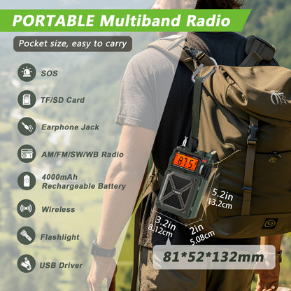 AM FM WB Radio, White Noise, 5W Speaker with Vibration Hand Crank/SOS/Torch, Full Band Digital Shortwave Radio, USB/TF Emergency Supporlarge Solar Panel