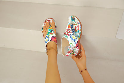 Women'S Plus Size Ethnic Floral Sandals - Adjustable Ankle Strap, Open Toe Platform Wedge Heel, Vibrant Embroidered Flower Design, Summer Casual Shoes, European & American Style, Summer Footwear | Vibrant Embroidery | Durable