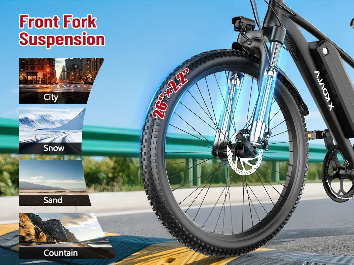 26" Heavy-Duty Adult Electric Mountain Bike with 700W Peak Motor & 36V10Ah Removable Battery - 40-50 Mile Range, 19 MPH High-Speed E-Bike, 7-Speed Gears, Front Suspension, All-Terrain Tires, Sturdy Frame & Disc Brakes - Long-