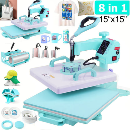 15"x15"/15"x12" - 8in 1/5in 1 Heat Press Combo, Rotatable Design, Multi-Size Transfer Professional Sublimation Kit, Suitable for T-Shirts, Bags, Pillows, Hats, Beanies, Rollers - Three-in-One Automatic Hat Press Only for Hats