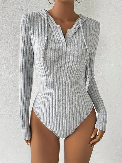 Women's Jumpsuit, V-neck Hooded Jumpsuit for Women, High-slit Bikini-style Slim-fit Loungewear, Brushed Ribbed Hooded Solid Color Jumpsuit and Romper