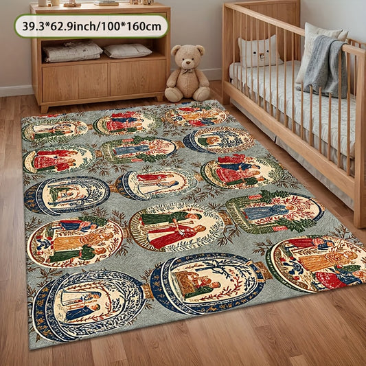 1pc Large Vintage Renaissance European Art - Non-Slip Soft Washable Floor, Luxury European -Inspired Design, Plush for Living Room, Bedroom, /Outdoor Use, Housewarming Gift (Jumbo Sizes Available) -