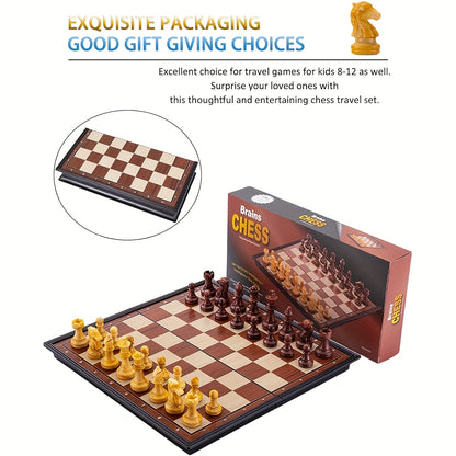 10.6 Inch Magnetic Chess Set Folding Portable - Travel Game for Inches Foldable Magnetic Chess Set - Travel-Friendly Educational Toy for Kids Adults, Fun Indoor Outdoor Activity, Christmas Gift, Holiday Gift, Interactive Game