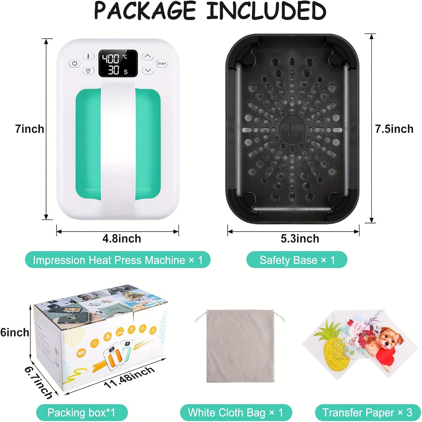 Upgraded 12"x10" / 7"x5" Portable T-Shirt Heat Press Machine, Mini Sublimation Printer with Transfer Paper for HTV Vinyl DIY Christmas Gift - Print on Shirts, Hats, Bags, Pillows, Aprons, Mousepads, Masks, Sneakers & Phone Ca