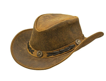 Men & Women Brown Genuine Leather Cowboy Western Hat – Outdoor Rodeo Style Sun Protection for Ranch Work, Horseback Riding, Country Concerts, Festivals, Camping, Hiking & Travel – Great Gift for Winter Season, Thanksgivin
