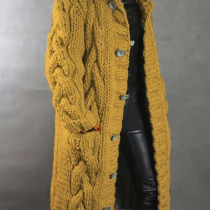 Plus Size - Cardigan for Women in Fall And Winter - Casual Plus Size, Oversized Design with Long Sleeves Featuring a Cable Pattern, Single Row of Buttons, Pockets, And a Long Length. Made from Soft Fabric, It Can Be Hand Wash