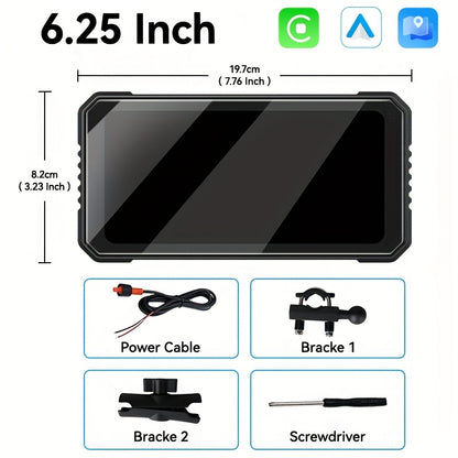 VENBES 6.25-Inch Motorcycle Navigation System with Wireless CarPlay & Android Auto, IP67 Waterproof, Wireless Compatible, for Mount Computer Compatible for /MAPs/Navigations