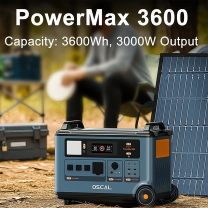 OSCAL PowerMax 3600 Solar Generator with 4x400W Solar Panels & 30W Panel - 3600Wh/3600W Power Station, 7200W Peak Output, 1.2H Backup, App Control, Portable AC Power for home, RV, Off-Grid - Heavy-Duty for home, Camping, Emer