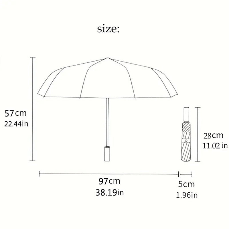Automatic Open/Close Umbrella with One-Touch Button - Windproof 8-Rib Sturdy Frame, Black & Golden Leaf Design - Compact Travel Umbrella with One-Button Closing Mechanism for Men & Women, Automatic Open/Close, Black & Golden/