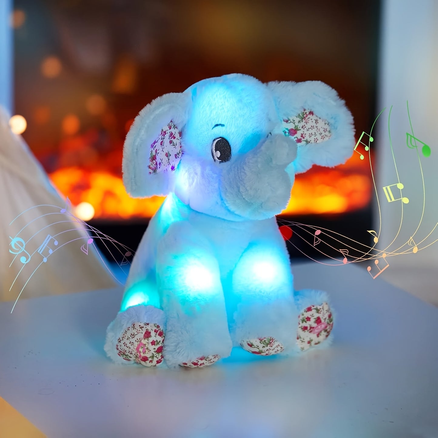 Musical Glowing Blue Elephant Plush Toy, Happy Easter Soft Elephant Plush Toy Floppy LED Stuffed Animals Lullabies Nightlight Companion For Kids, Birthday Gift For Toddlers, Adorable Playing Doll