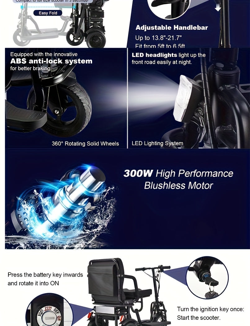 High-Quality Commute, Easy-Fold Electric Tricycle for Adults - No Assembly Required, Lightweight 45lbs, 20 Mile Range with Basket Included, WISGING