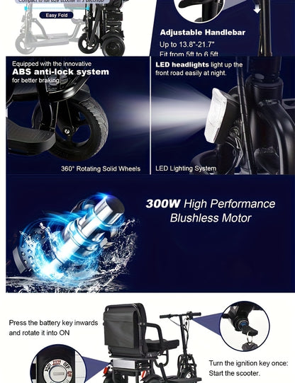 High-Quality Commute, Easy-Fold Electric Tricycle for Adults - No Assembly Required, Lightweight 45lbs, 20 Mile Range with Basket Included, WISGING