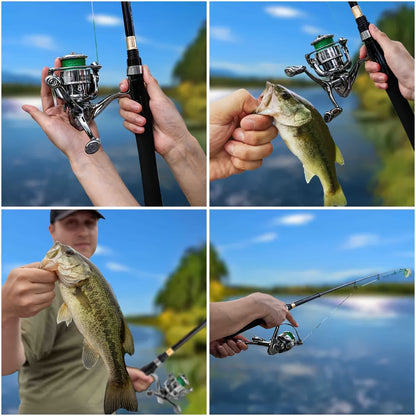 SOUGAYILANG Heavy-Duty Carbon Fiber Fishing Rod & Reel Combo with 5.0:1 Gear Ratio Spinning Wheel, Medium Power Fast-Retraction Line System, Complete Lure Kit (Hooks, Beads) - All-in-One Freshwater Bass Pike Trout Fishing for