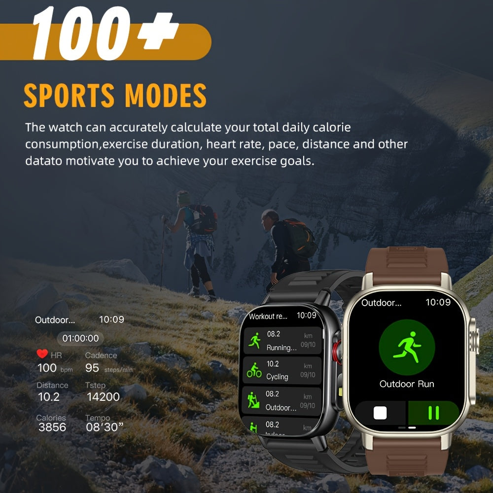 New 2.01-Inch Large Screen GPS Smartwatch with Precise Tracking, Route Display, Wireless Calls, Message Alerts, LED Flashlight, High-Quality Design, 100+ Sports Modes, Compass, Barometer, 460mAh Battery, IP68 Waterproof – E