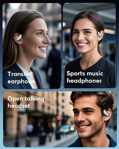 AITruly Open AI Wireless Earphones (Bluetooth 5.4 TWS) Experience 360° Ambient Awareness & All-day Comfort. AI Translation: Real-time 144 Languages/70 Accents. Secure Open-ear Fit for Travel/fitness. Advanced ENC Delivers Cr