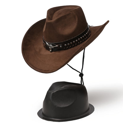 Unisex Western Cowboy Hat - Classic Suede-like Texture with Metal Studs & Cow Pattern, Lightweight Durable Braided Design, Feather-Free & Non-Washable, Elegant Wide Brim for Men & Women - Western-Themed Events, Rodeo, Casual