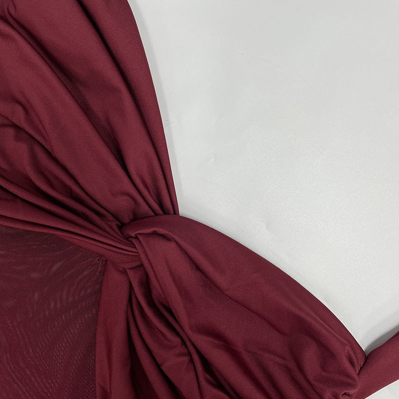 Women's Elegant Ruched Halter Neck Maxi Dress, Slim Fit Summer Party Dress