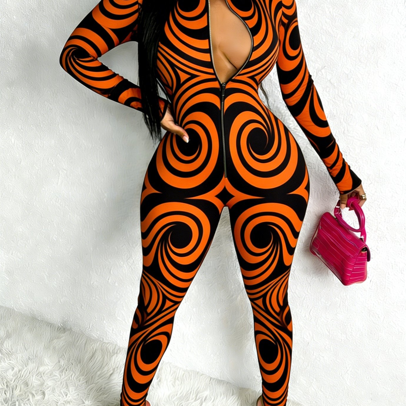Plus Size, Women's Bodycon Bodysuit - Sculpting Fit for Curves, Layering Piece with Animal Print Texture, Suitable for Dates/Night Out/Daily Wear - Machine Washable Shaping Suit