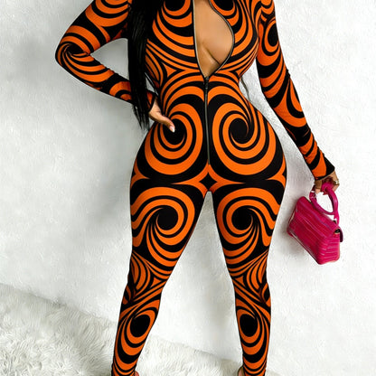 Plus Size, Women's Bodycon Bodysuit - Sculpting Fit for Curves, Layering Piece with Animal Print Texture, Suitable for Dates/Night Out/Daily Wear - Machine Washable Shaping Suit