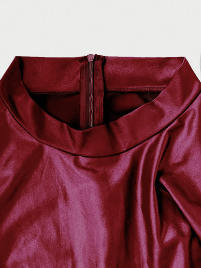 [Sexy Slit Dress] Women'S Solid Color Bodycon Hot Dress with a Stylish Belt, Fitted Long Sleeves, And a Sexy Side Slit, Mid-Length.