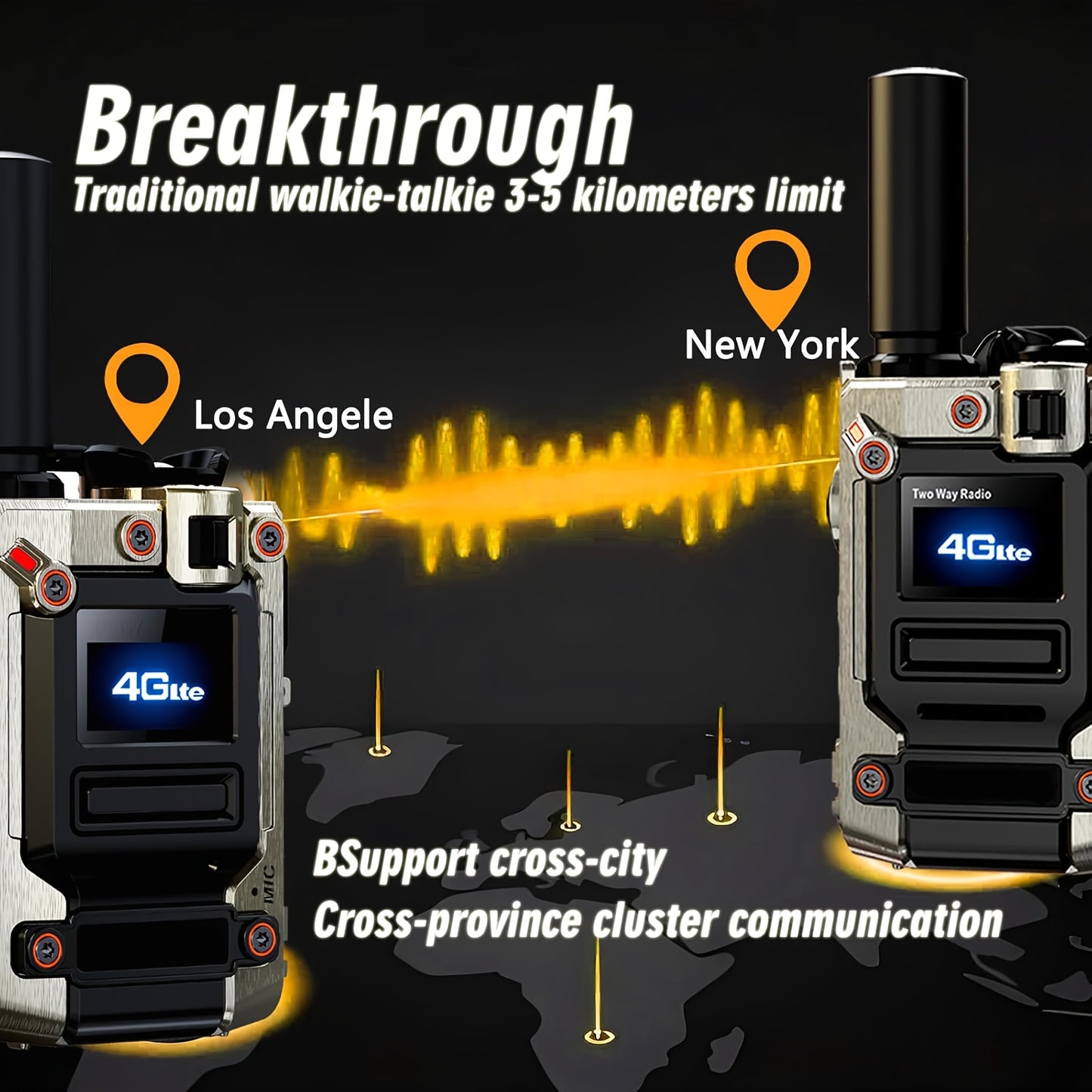 4G LTE Long Range 5000 Miles Handheld Push-to-Talk Two-Way Radio with SIM Card - Unlimited Range, USB Rechargeable, VHF Technology, 4G/3G/2.4G/3G/5G Compatible, Compact Design for Emergency Services, Construction, Events & Ou