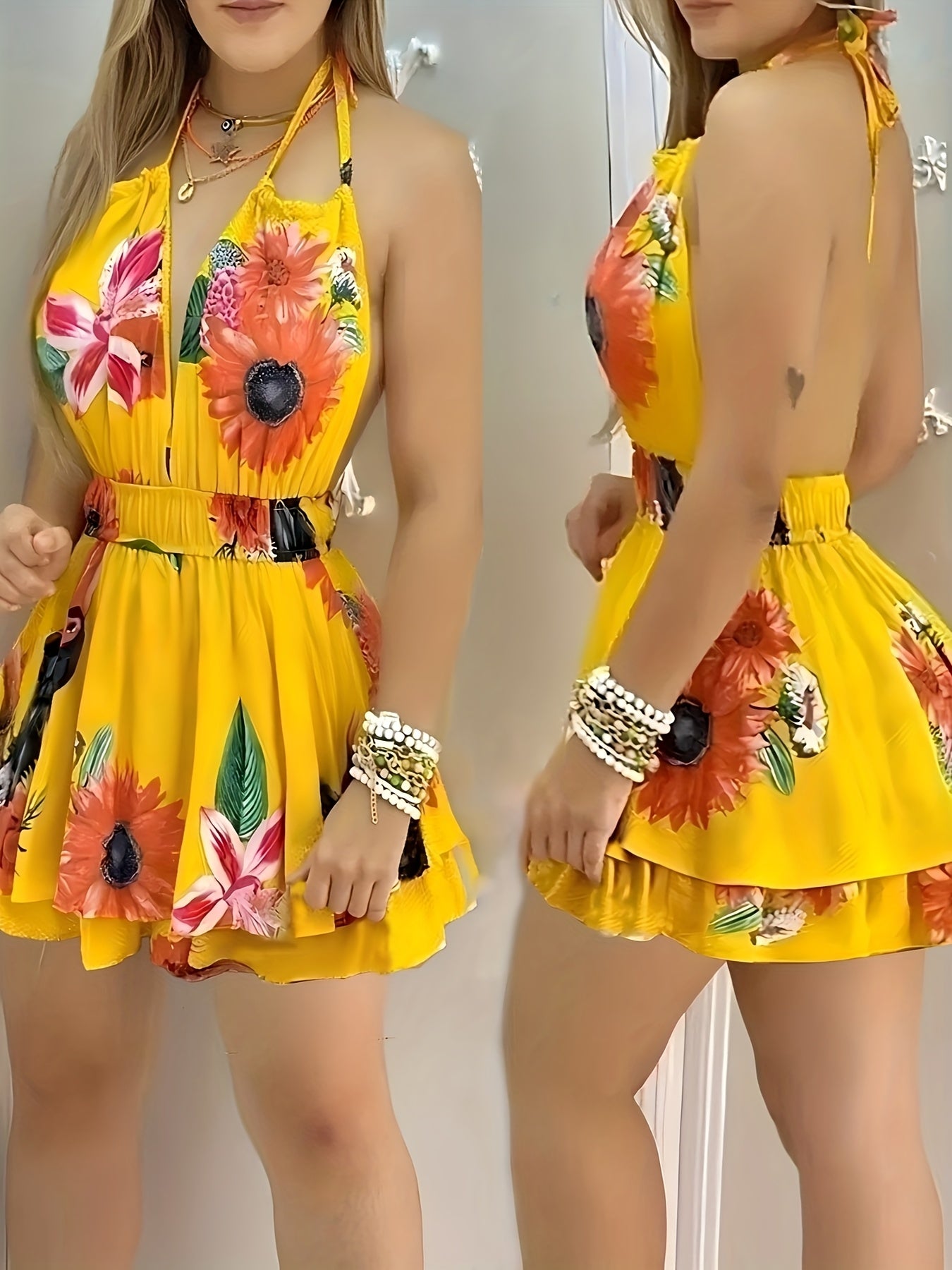 New Spring Summer Elegant Fashion Mini Jumpsuit, High-Waisted Backless with Ties, Perfect for Vacation and Cruise Trips