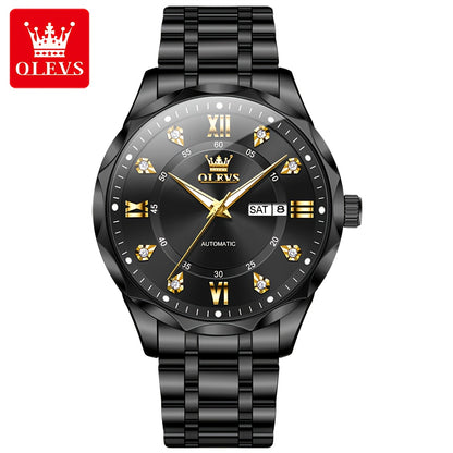 OLEVS Luminous Stainless Steel Automatic Mechanical Watches for Men Brand New Luxury Original Business Golden Men's Wrist Watches Classic Trend Best Selling High Quality Men's Watches,  Classic Design, Premium Materials, Gift