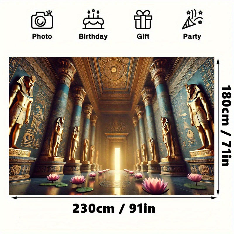 1pc, Ancient Egyptian Golden Hall, Polyester 71*91inch Party Banner, No Power Required, Easy to Hang Background Cloth, Suitable for Living Room, Bedroom, Office, Outdoor Durable Wall Hanging, Yard Decoration, Holiday Decorati