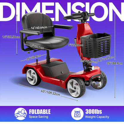 [ Weight Bearing 260 Pounds ] FSA/HSA Four-wheel Electric Scooter With Foldable Design, 15 Mile Range, 250W Dual Motor Front Shopping Basket