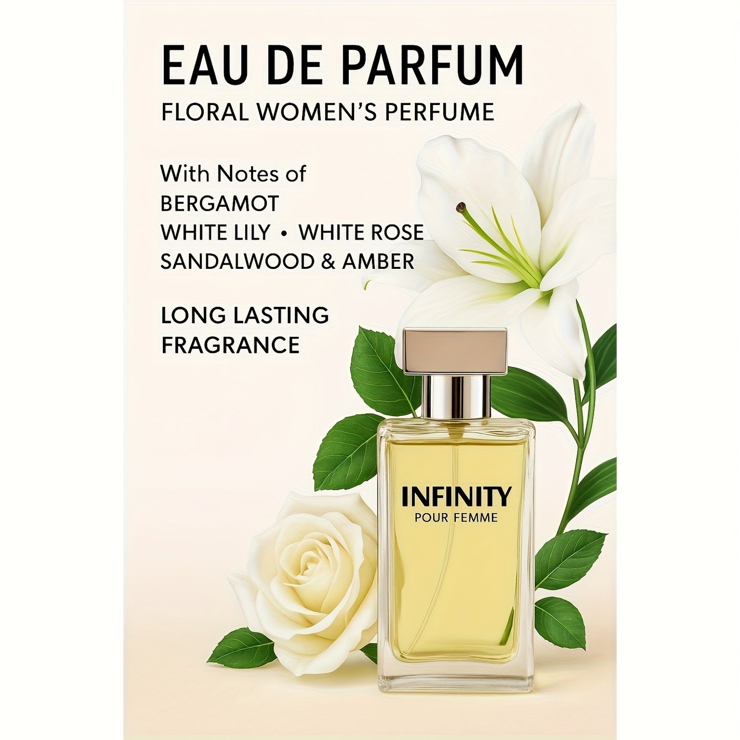 Eau de Parfum – Floral Women's Perfume – with Notes of Bergamot, White Lily, White Rose, Sandalwood & Amber – Long Lasting Fragrance