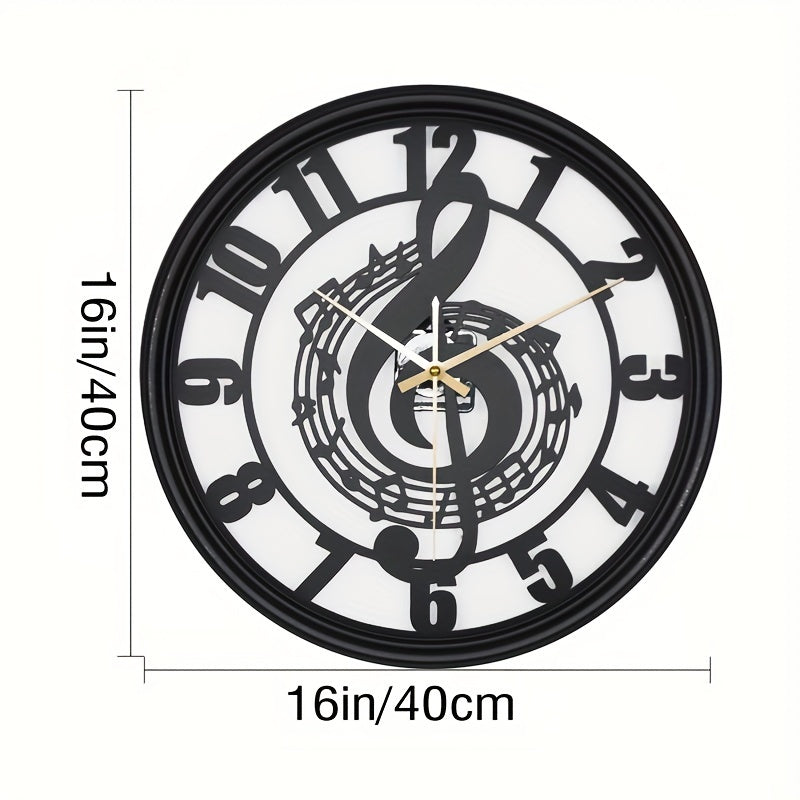 [1pc Music Note Wall Clock] 1pc Music Note Design 16-Inch Metal Wall Clock, Silent Mechanical Movement, Round Shape, Battery Operated with AA Battery (Not Included), Perfect for Classroom, Living Room, Party, Hallway, Housewa