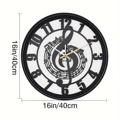 [1pc Music Note Wall Clock] 1pc Music Note Design 16-Inch Metal Wall Clock, Silent Mechanical Movement, Round Shape, Battery Operated with AA Battery (Not Included), Perfect for Classroom, Living Room, Party, Hallway, Housewa