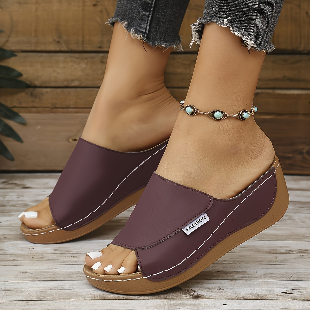 Women's Slip-On Platform Sandals - Slip-On Closure, Cushioned Insole - Black Everyday Summer Shoes for Women, Casual & Formal Events - Durable PU Sole, Open Toe Design, Synthetic Material