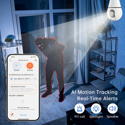 3MP Wireless Smart Light Bulb Security Camera, 2.4GHz/5G/WiFi, Connection, with 360° AI Motion Detection, 3.6mmHD Lens Full Color Night Vision, Automatic Tracking, Alarm System, Indoor, Home Security Solution, Wireless Secur