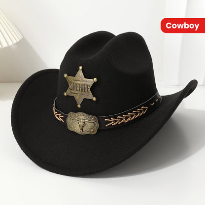 Women'S Western Cowboy Hat - Heavy-Duty Six-Pointed Star Bull Head Design, Wide Brim, Lightweight & Sturdy for Horseback Riding, Hiking, Western Parties - Non-Slip Elastic Band, Easy-Care (Hand Wash/Dry Clean) - Western Cowbo