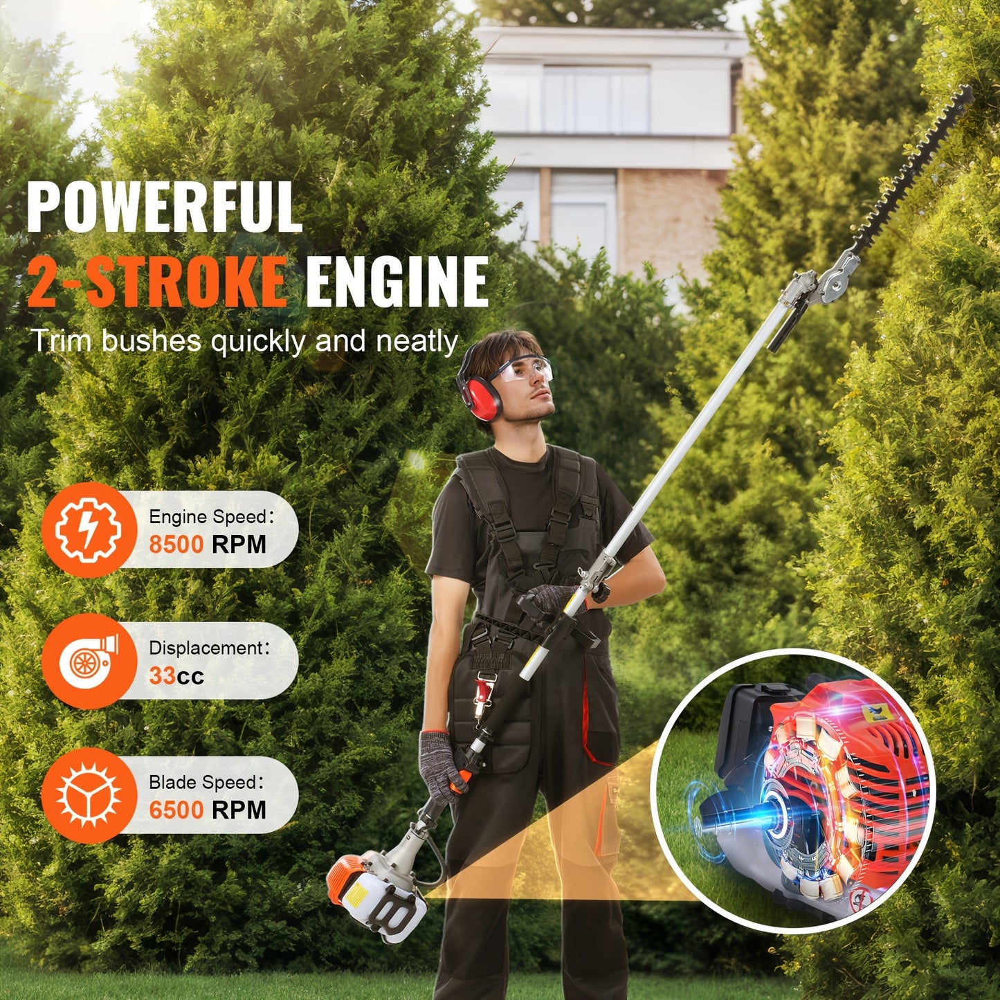 Happybuy 6-in-1 Multi-Functional Trimming Tools Gas Hedge Trimmer 33CC Weed Eater