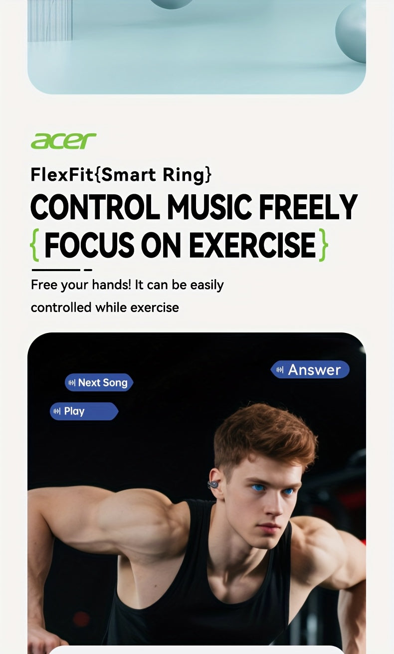 [Acer 2025 New Model]Acer OHR555 TWS Wireless Earphones, Shocking Bass, Call Noise Reduction, Ultra Long Standby, Low-latency Gaming, All-day Comfort, Lightweight Touch, Stylish Appearance, Study/Business/Travel/Sports/Music,