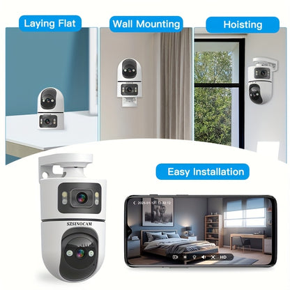 2.4G&5GHz WiFi 2K Dual Lens Wireless Monitoring Camera, Dual Lens Dual Screen, AI Motion Detection, Two-way Voice, 3 Night Vision Modes Suitable For Home Security Cameras, Christmas And Halloween Decorations, Thanksgiving Gif