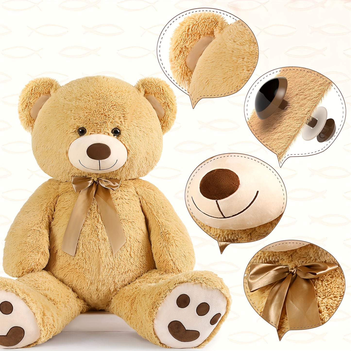 MorisMos Giant Teddy Bear Stuffed Animal 4ft, Big Teddy Bear Plush For Shower, Life Size Stuffed Bear Gifts For Kids, Girls, Girlfriend, Women On Valentine, Christmas, Birthday, Light Brown