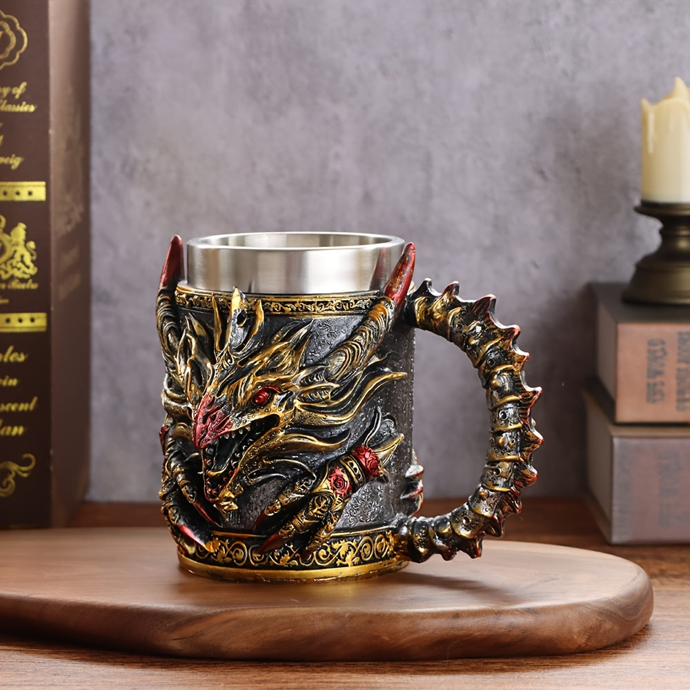 [Dragon Steel Mug] 1pc Dragon-Shaped Stainless Steel Mug with Monster Theme Round Stripe Pattern - Insulated, Reusable, Hand-Wash Only - Ideal for Halloween, Christmas, Easter, Thanksgiving, Father'S Day - Perfect Birthday Gi