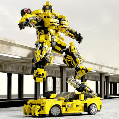 1 Set (2-in-1) Building Blocks Car Model Kit with Transforming Robot/Car - Heavy-Duty ABS Construction, Challenging Building Blocks Set with Moving Parts, Yellow & Black Building System with Clear Display Mode - STEM Learning